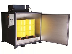 Нагревательная камера на 4 бочки по 200 литров или 1 еврокуба на 1000 литров, 1 уровень хранения, электрический обогрев ТЭНами или газом мощностью -9кВт, 1800х1900х2400 мм, рабочая температура нагрева до -250 ᵒС, напряжение -220/380В 