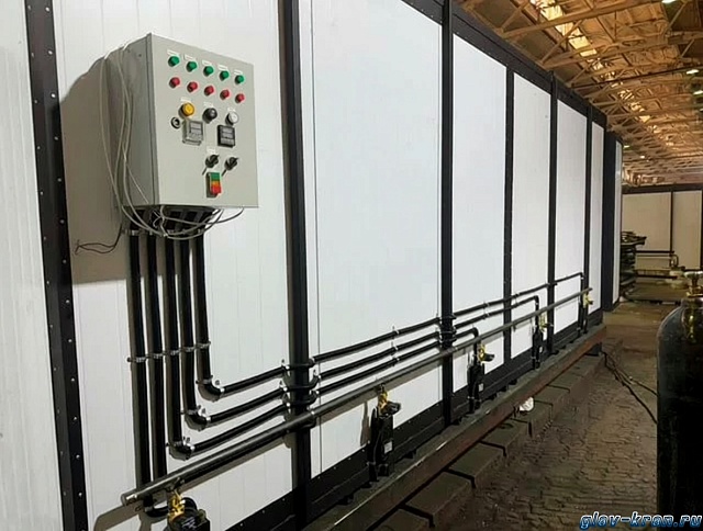 Нагревательная камера на 16 бочек по 200 литров или 4 еврокуба на 1000 литров, 1/2 уровень хранения, электрический обогрев ТЭНами или газом до-18кВт, 3200х1700х4260 мм, рабочая температура нагрева до -250 ᵒС, напряжение -220/380В