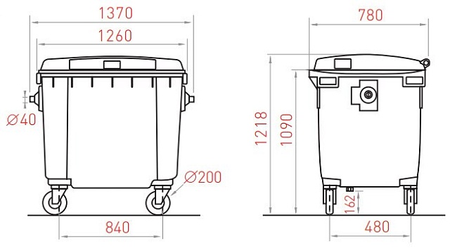 Пластиковый контейнер для мусора МКП 660 л. (780x1370x1218 мм)